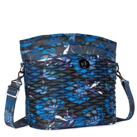 LUG Adagio Quilted Adjustable Crossbody Bag Shoulder Purse Botanical Black Blue - Picture 1 of 15